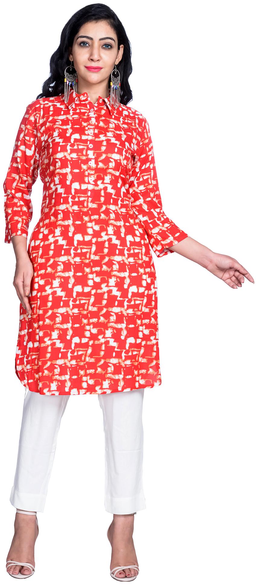 

Suti Women Red Printed Straight Kurti