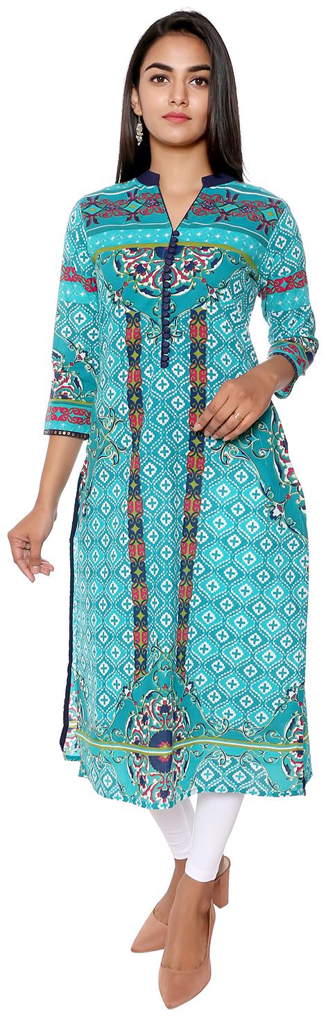 

Suti Women Turquoise Printed Straight Kurta