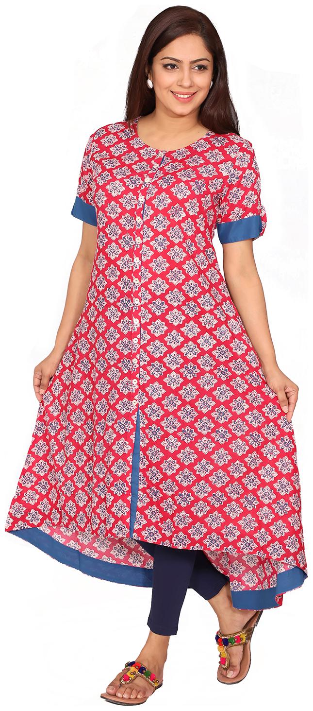 

Suti Women Valentine Printed Long Cotton Dress