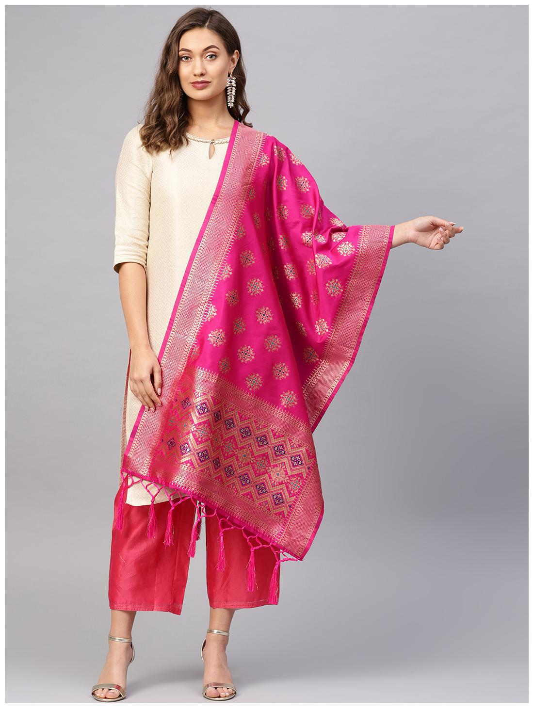 

SUTRAM Banarasi Silk Woven Pink Dupatta