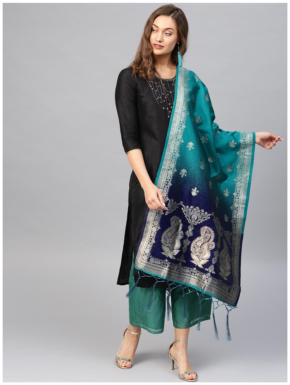 

SUTRAM Banarasi Silk Woven Turquoise Dupatta