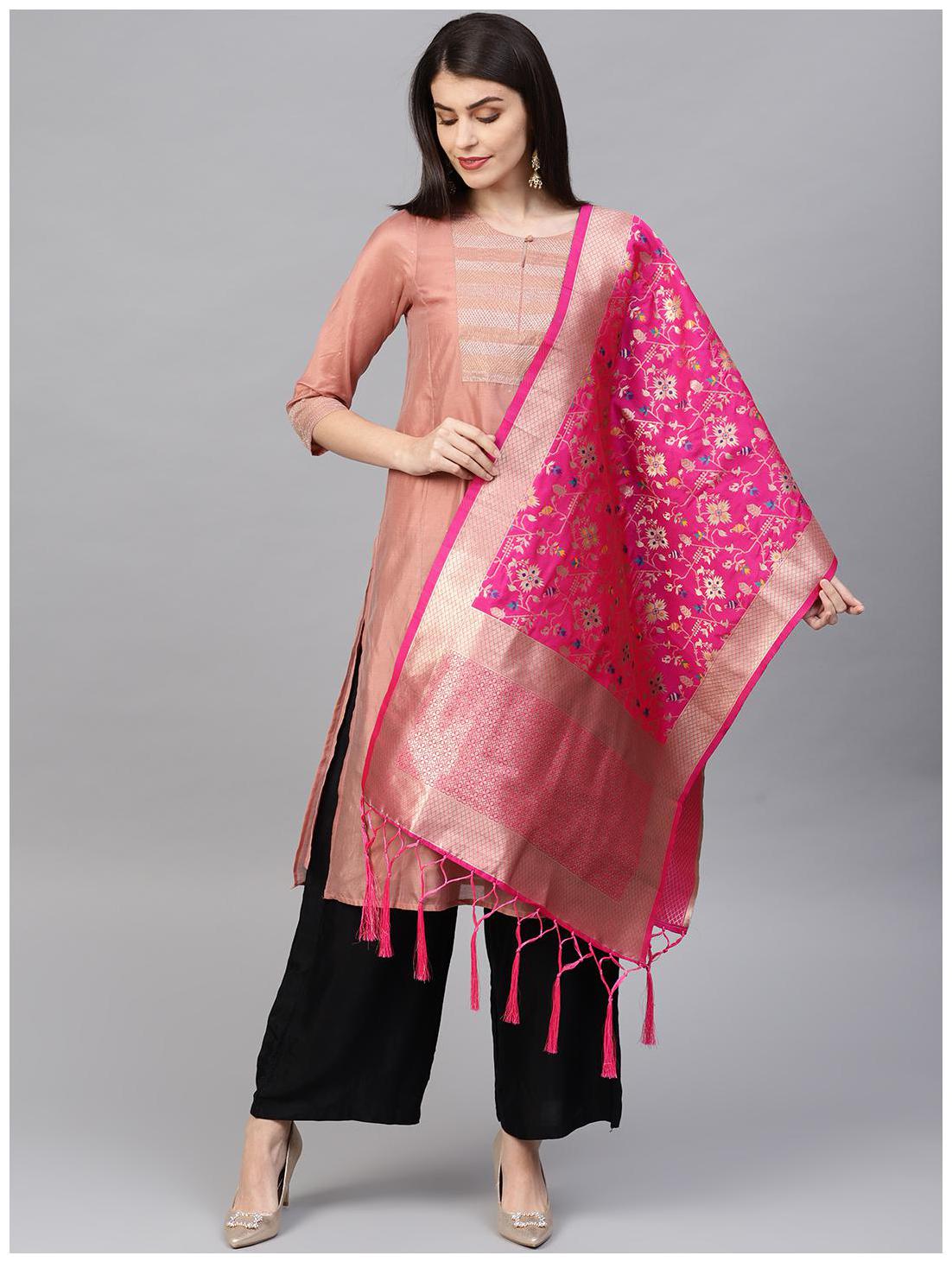 

SUTRAM Banarasi Silk Woven Pink Dupatta