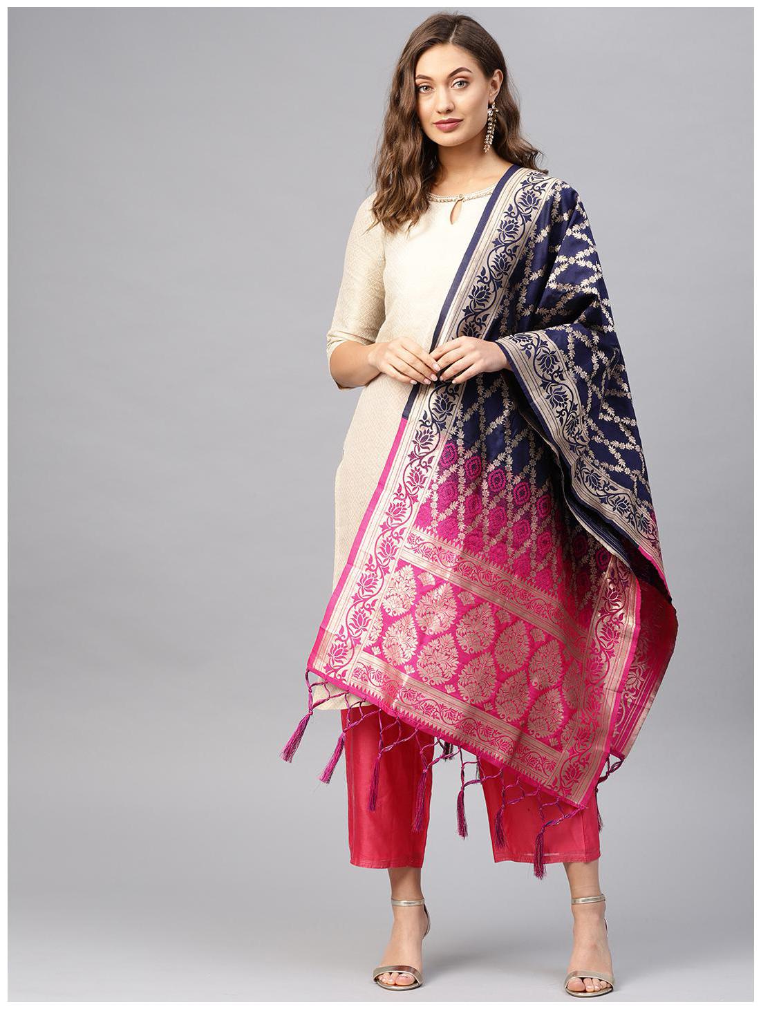 

SUTRAM Banarasi Silk Woven Blue Dupatta