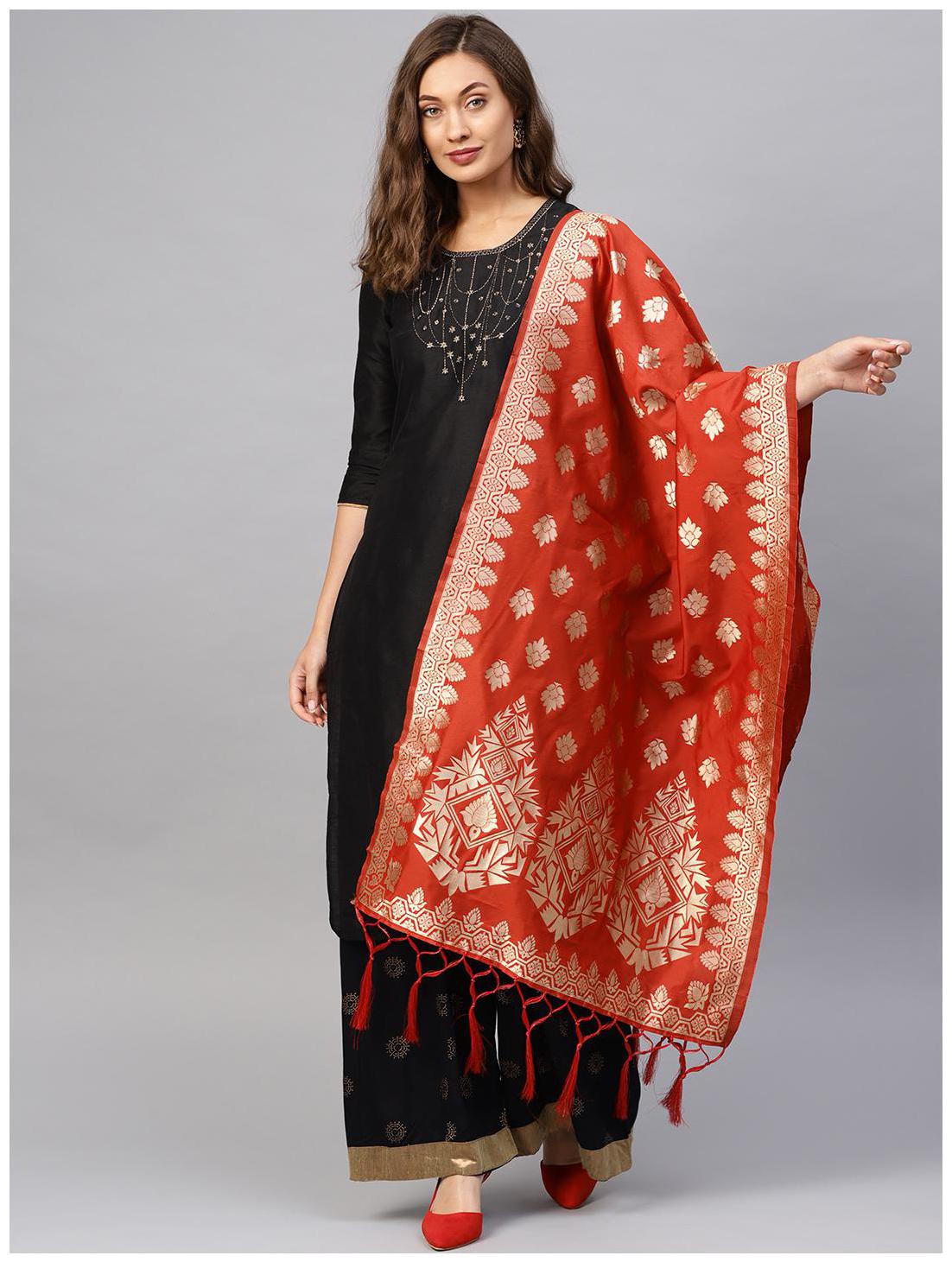 

SUTRAM Banarasi Silk Woven Red Dupatta