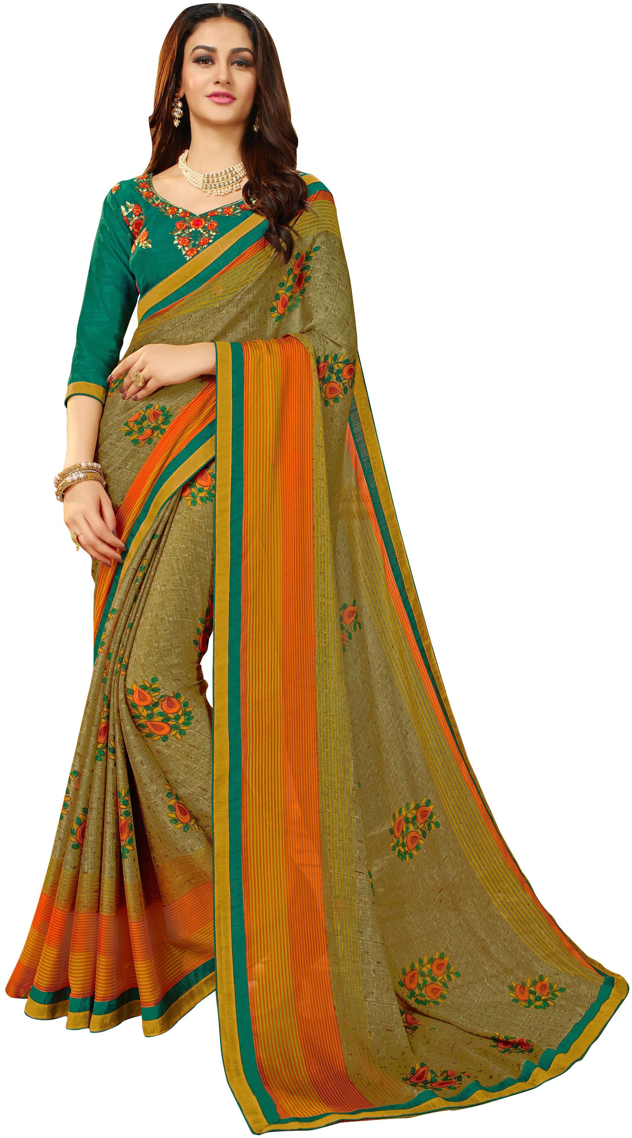 

Sutram Designer Green Georgette Saree