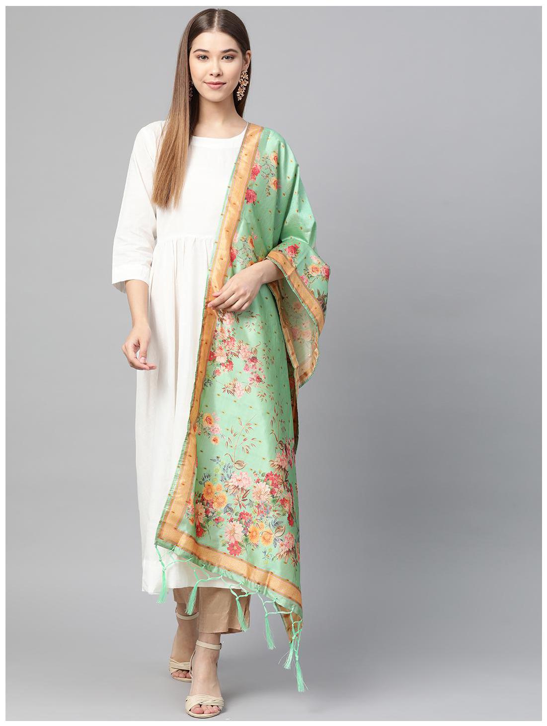 

SUTRAM Silk Green Floral Dupatta For Women