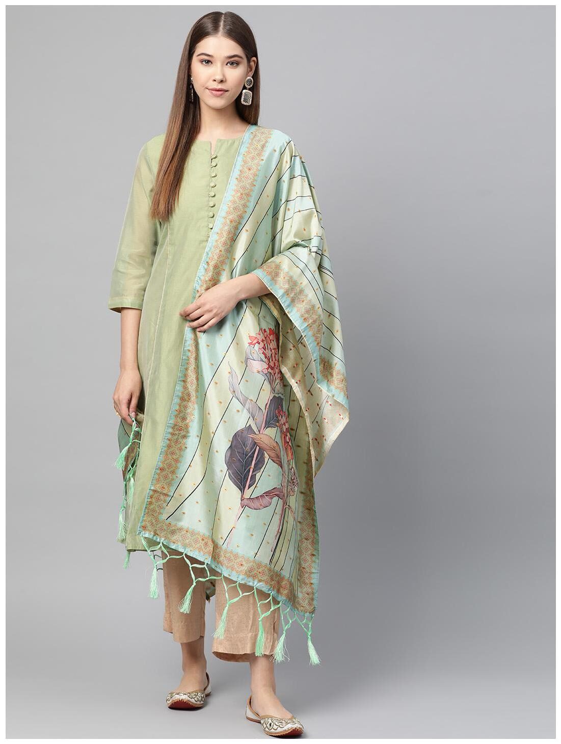

SUTRAM Silk Green Floral Dupatta For Women