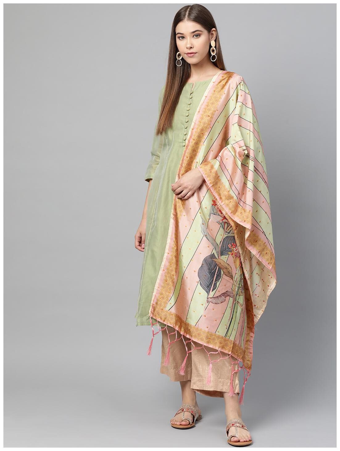 

SUTRAM Silk Peach Floral Dupatta For Women