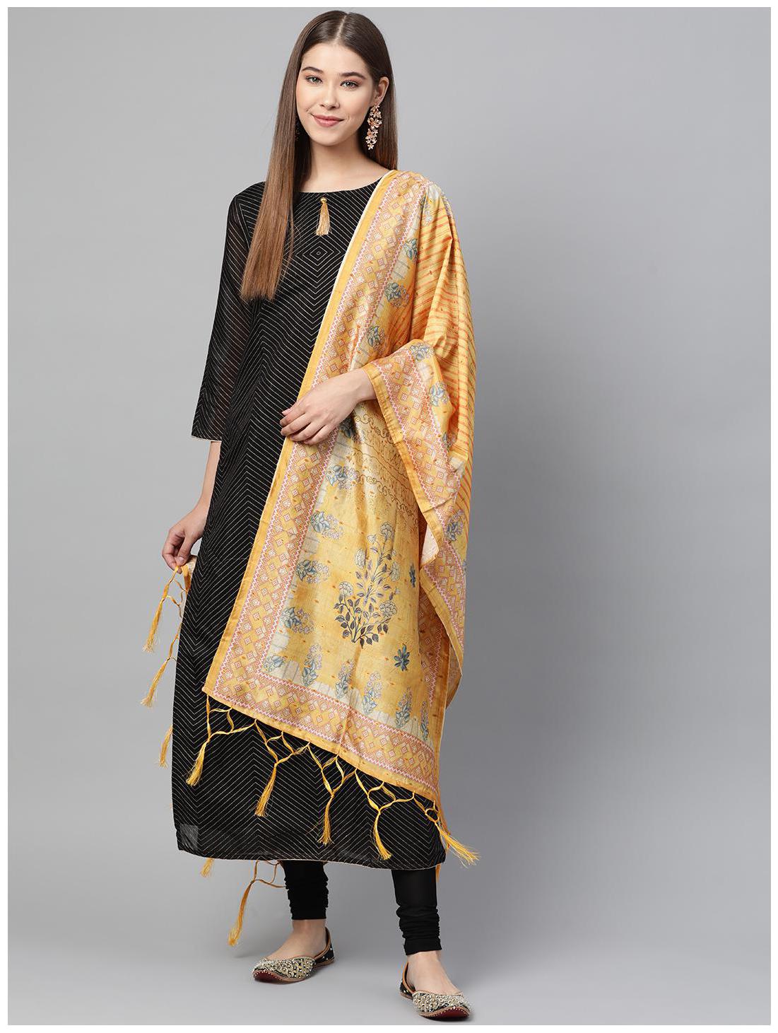 

SUTRAM Silk Mustard Floral Dupatta For Women