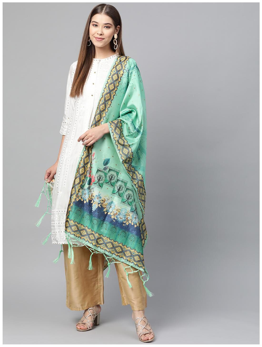 

SUTRAM Silk Green Floral Dupatta For Women