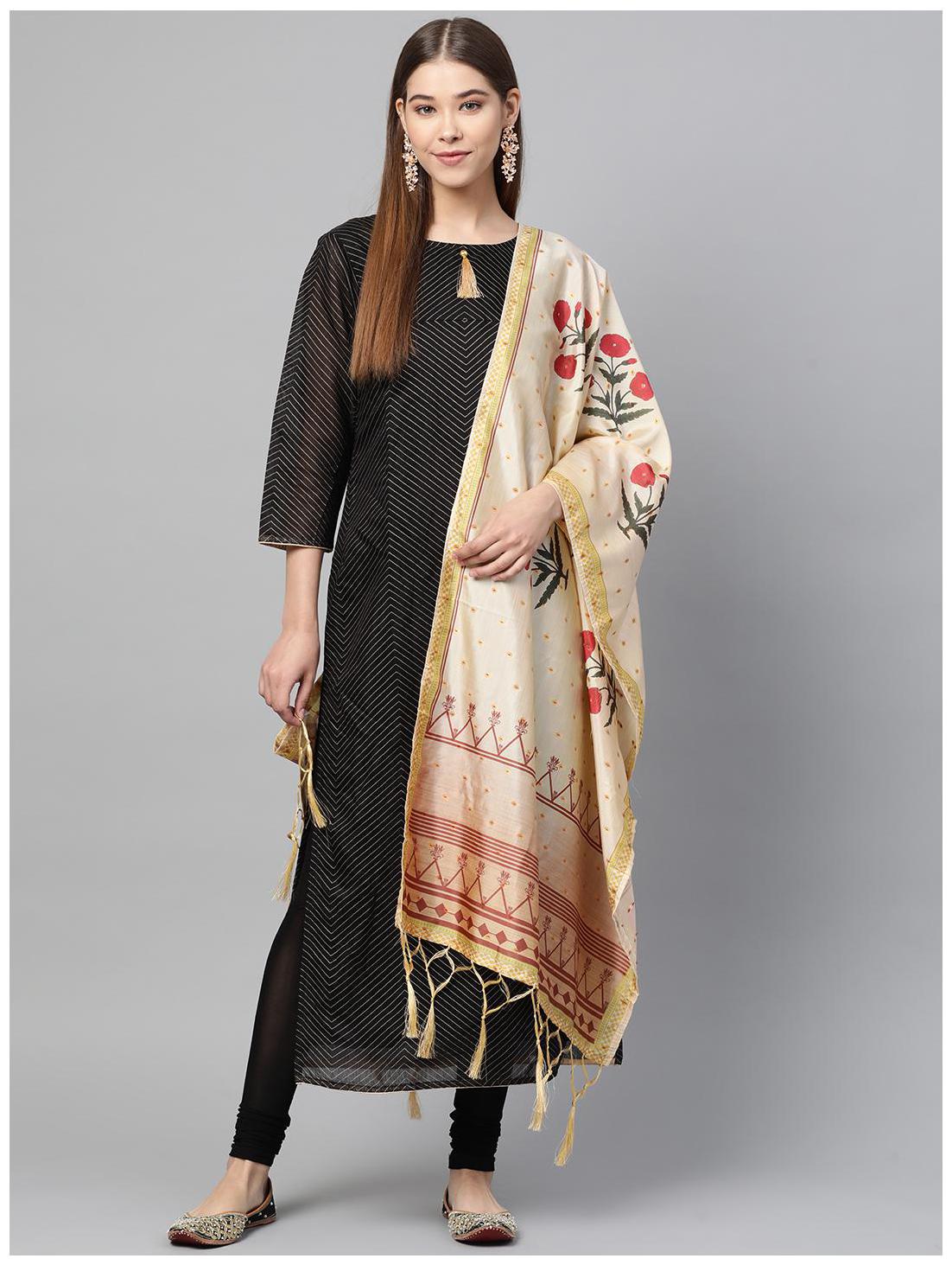 

SUTRAM Silk Cream Floral Dupatta For Women