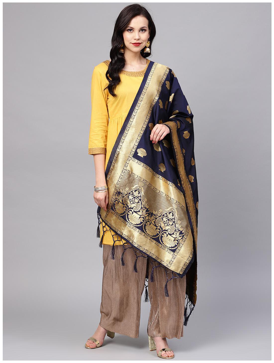 

Sutram Women s Woven Banarasi silk dupatta Blue
