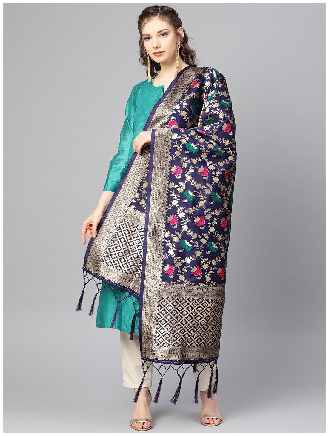

Sutram Women Banarasi Silk Woven Dupatta Blue