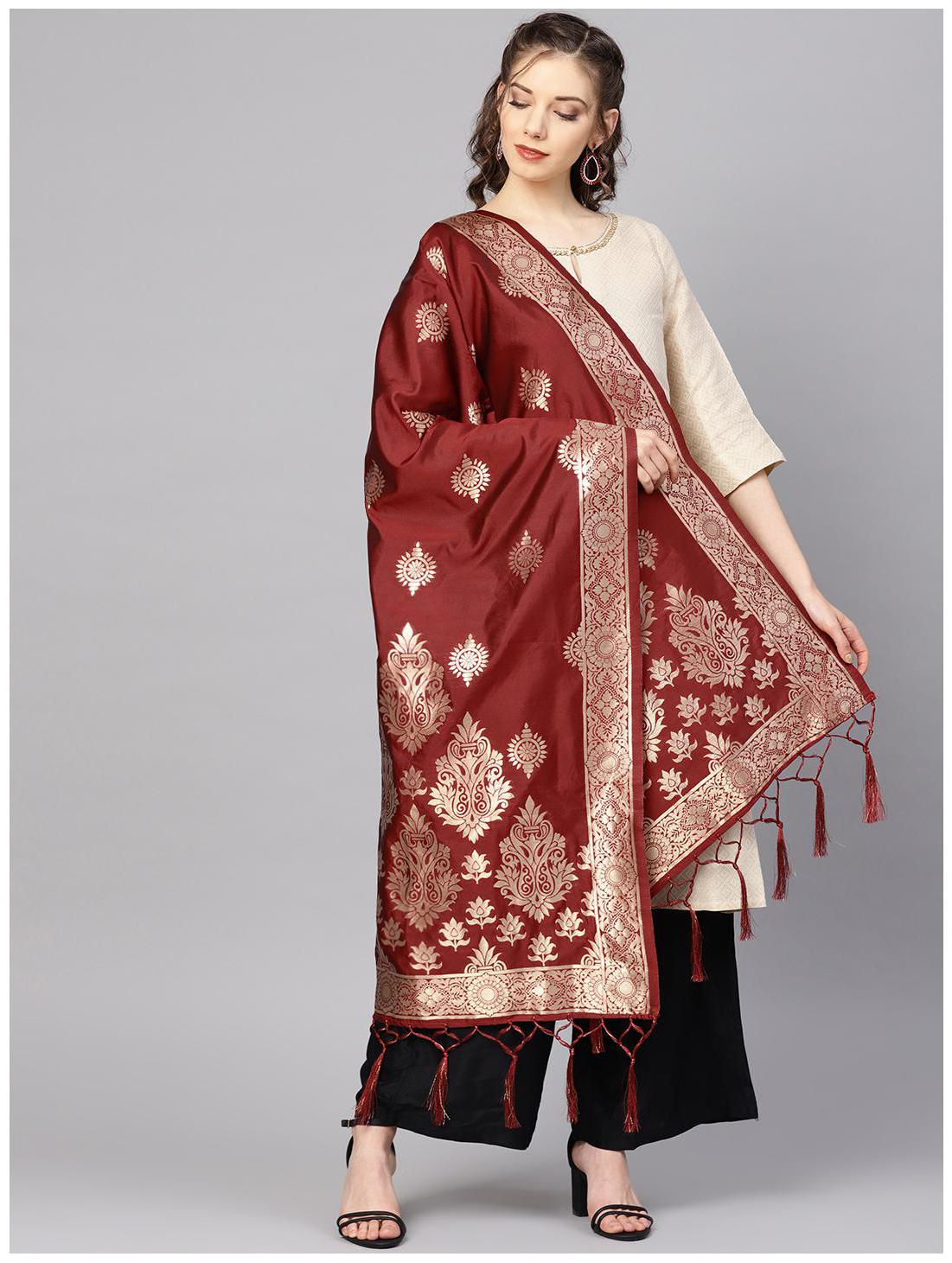 

Sutram Women Banarasi Silk Woven Dupatta Maroon