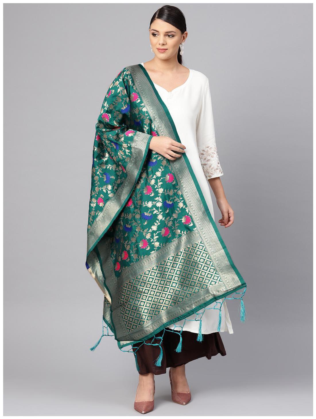 

Sutram Women Banarasi Silk Woven Dupatta Green