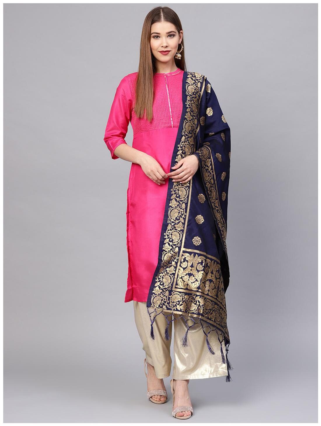 

Sutram Women s Woven Banarasi silk dupatta Blue
