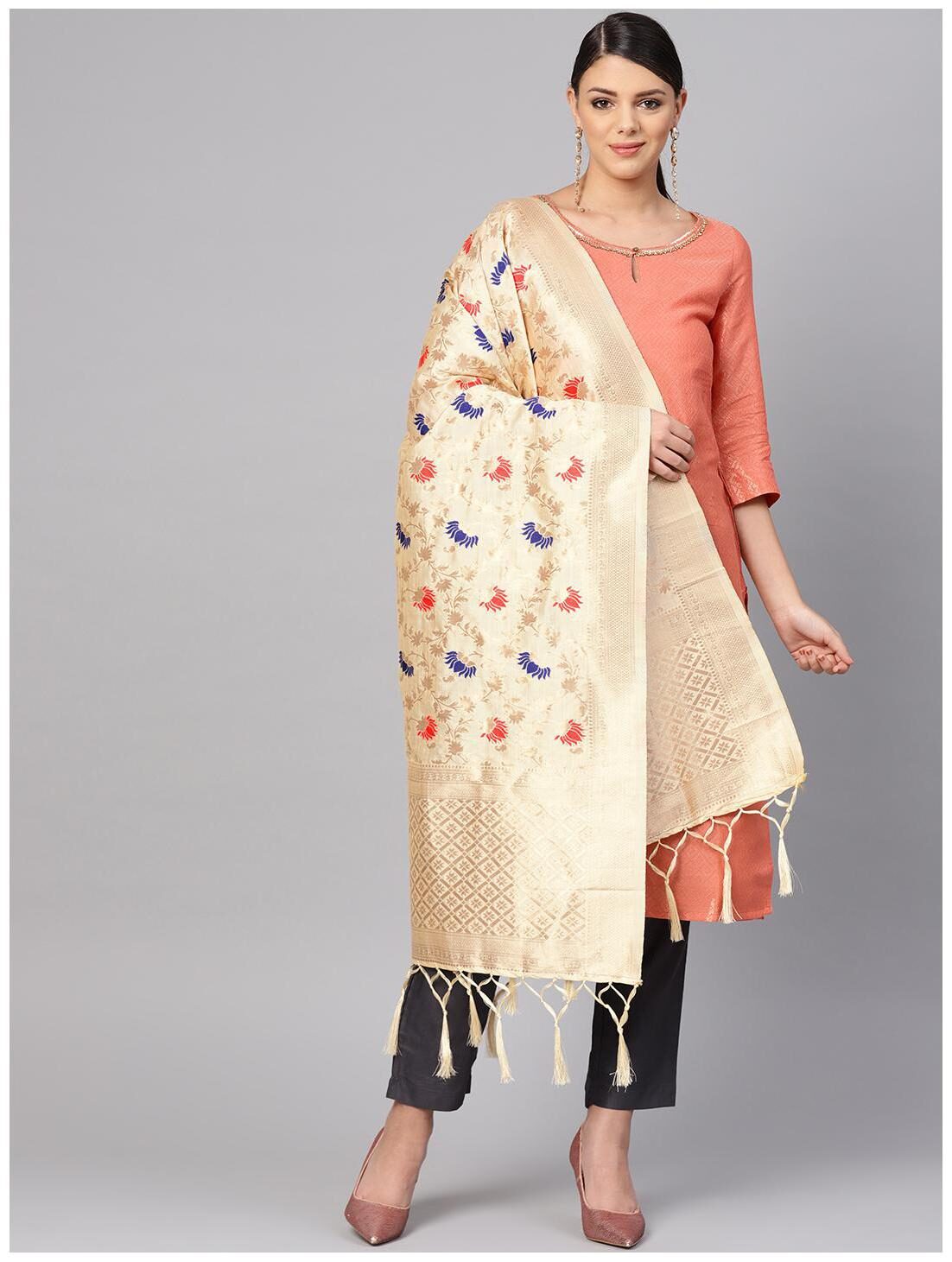 

Sutram Women Banarasi Silk Woven Dupatta Cream