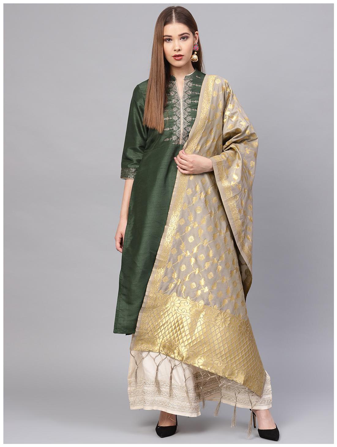 

Sutram Women s Woven Banarasi silk dupatta Grey