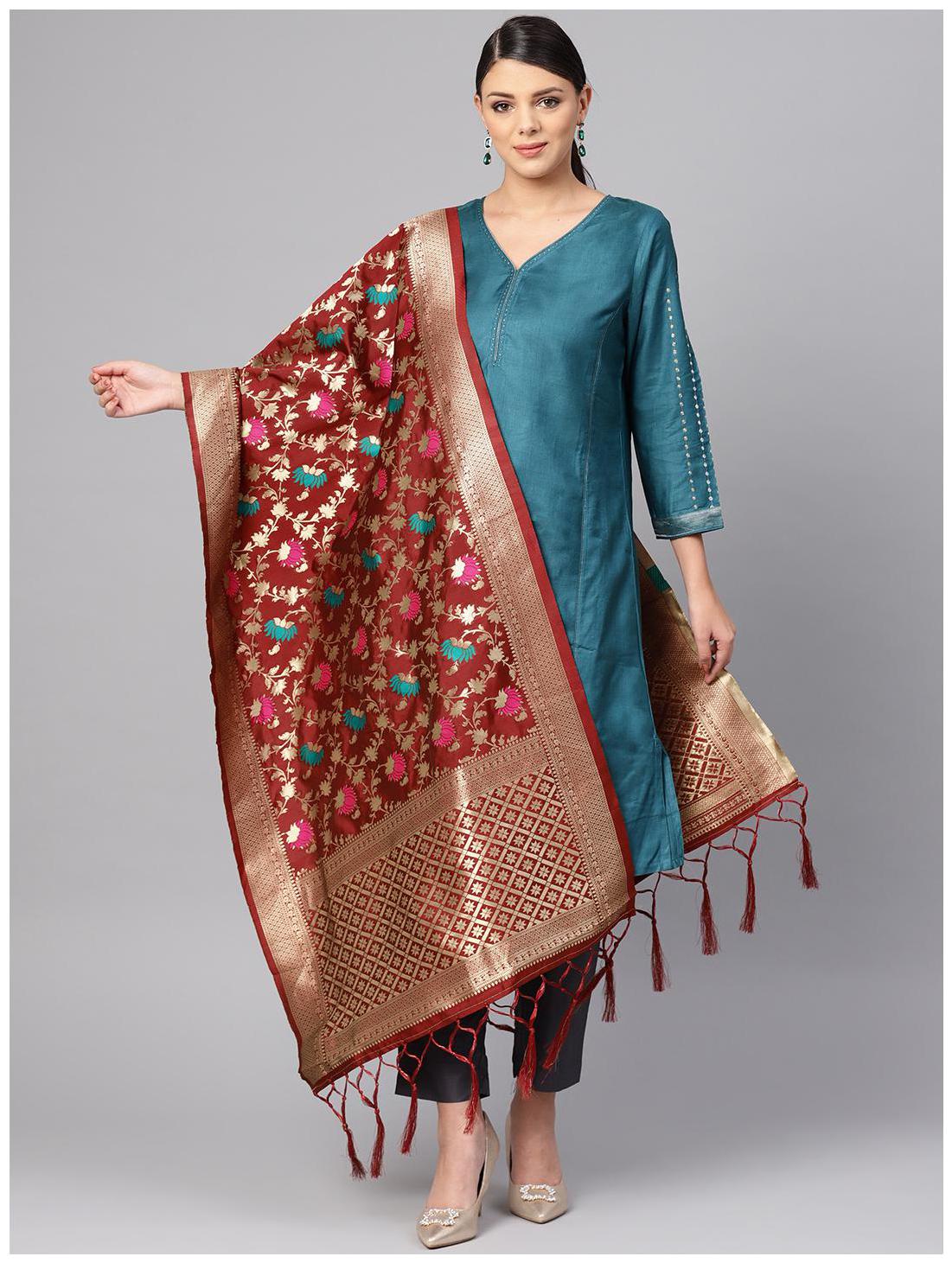 

Sutram Women Banarasi Silk Woven Dupatta Maroon