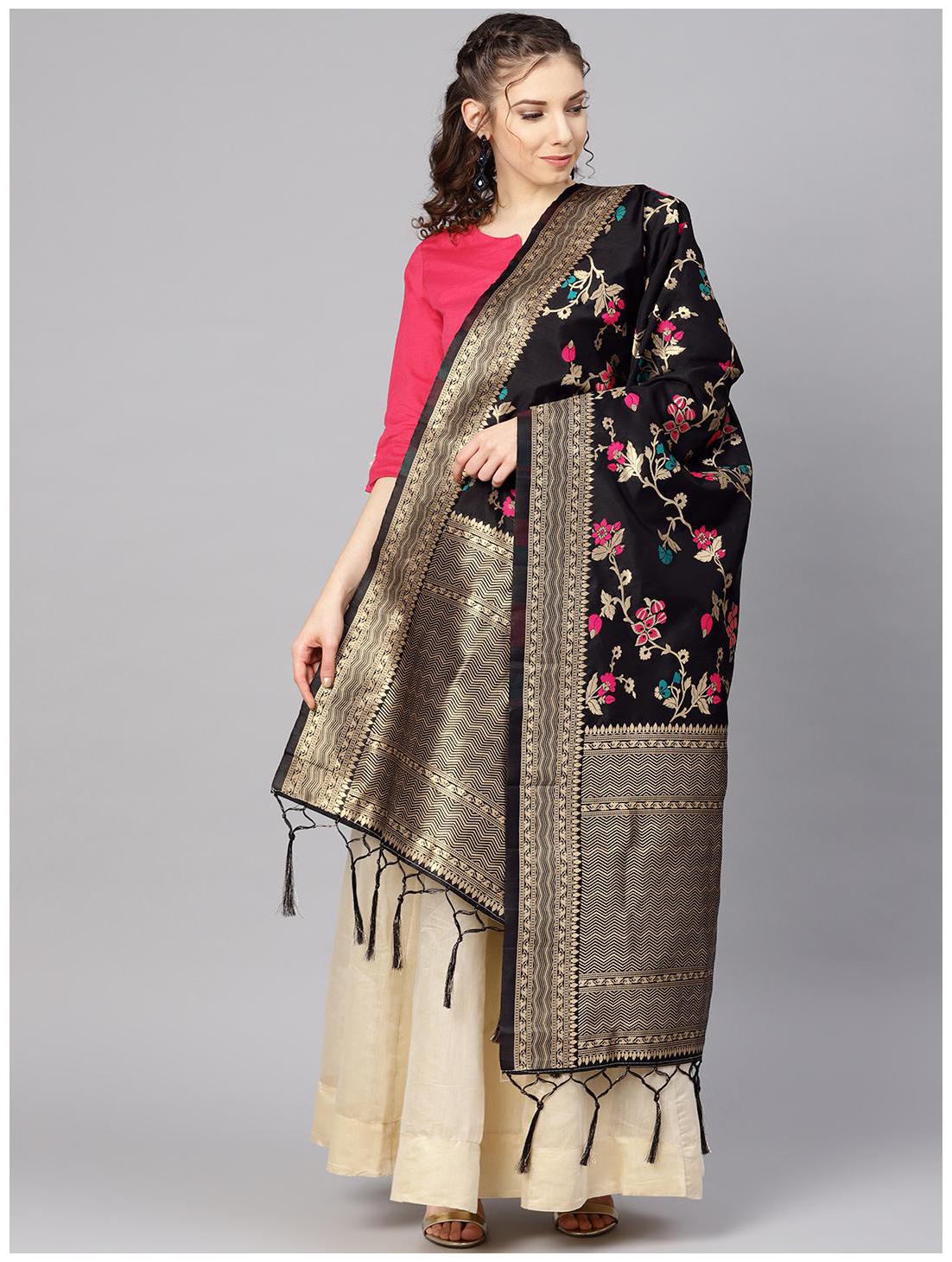 

Sutram Women Banarasi Silk Woven Dupatta Black