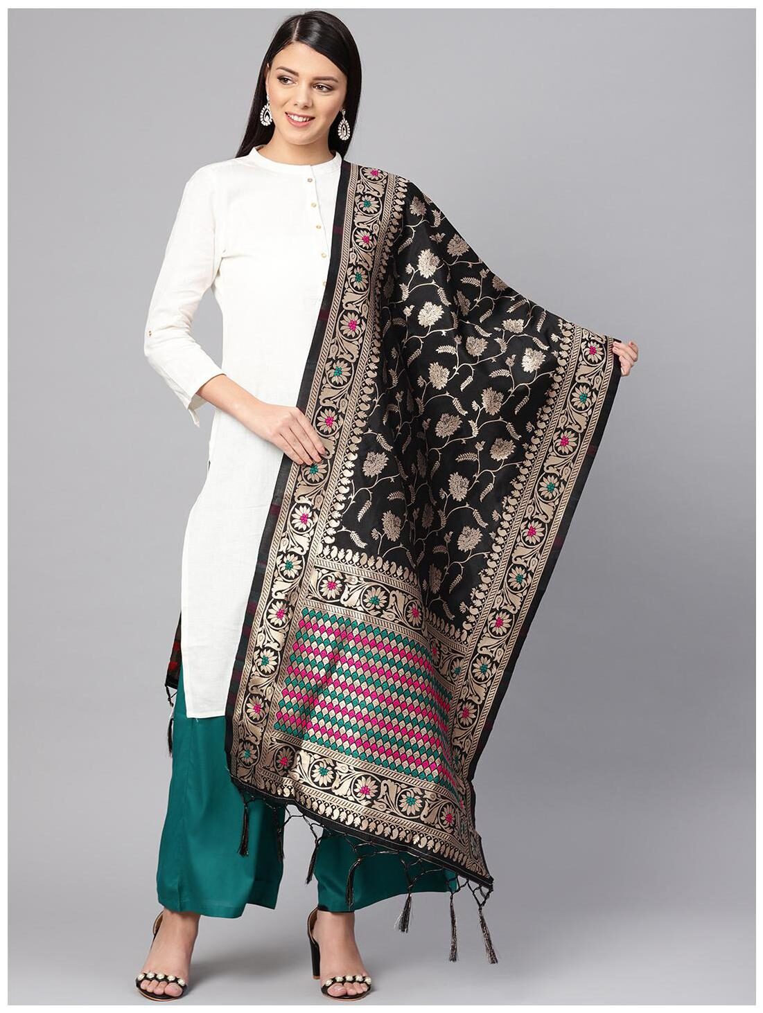 

Sutram Women Banarasi Silk Woven Dupatta Black