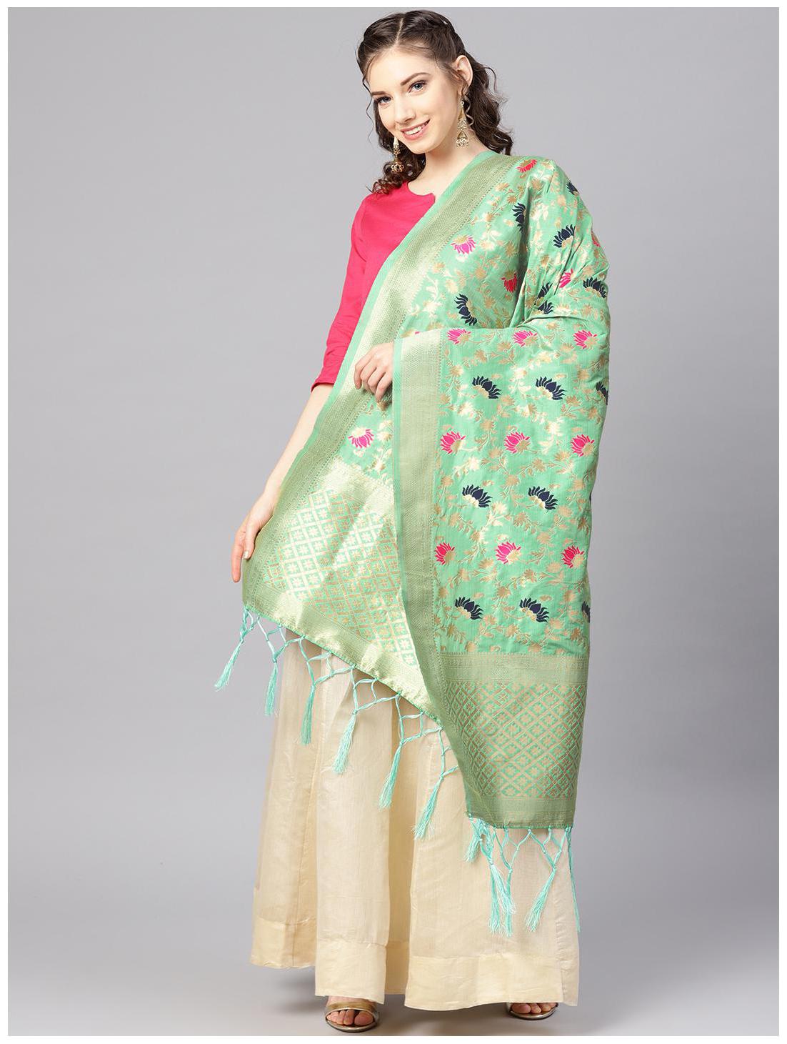 

Sutram Women Banarasi Silk Woven Dupatta Green