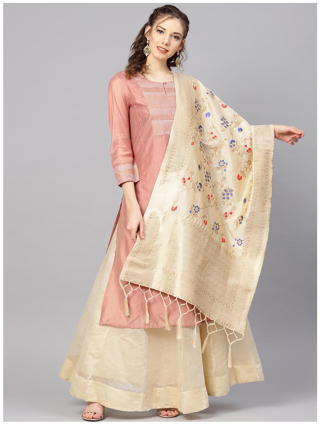 

Sutram Women Banarasi Silk Woven Dupatta Cream