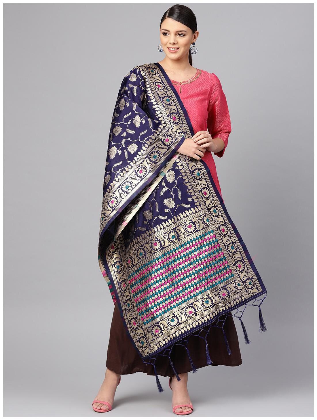 

Sutram Women Banarasi Silk Woven Dupatta Blue