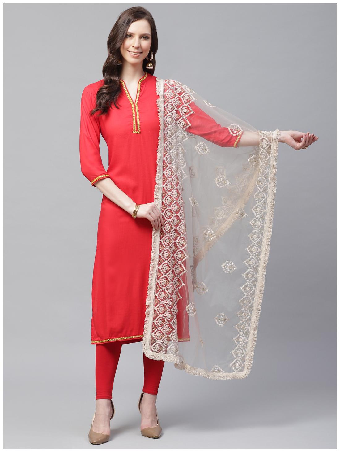 

Sutram Women Net Lakhnavi Grey Embroidery Dupatta
