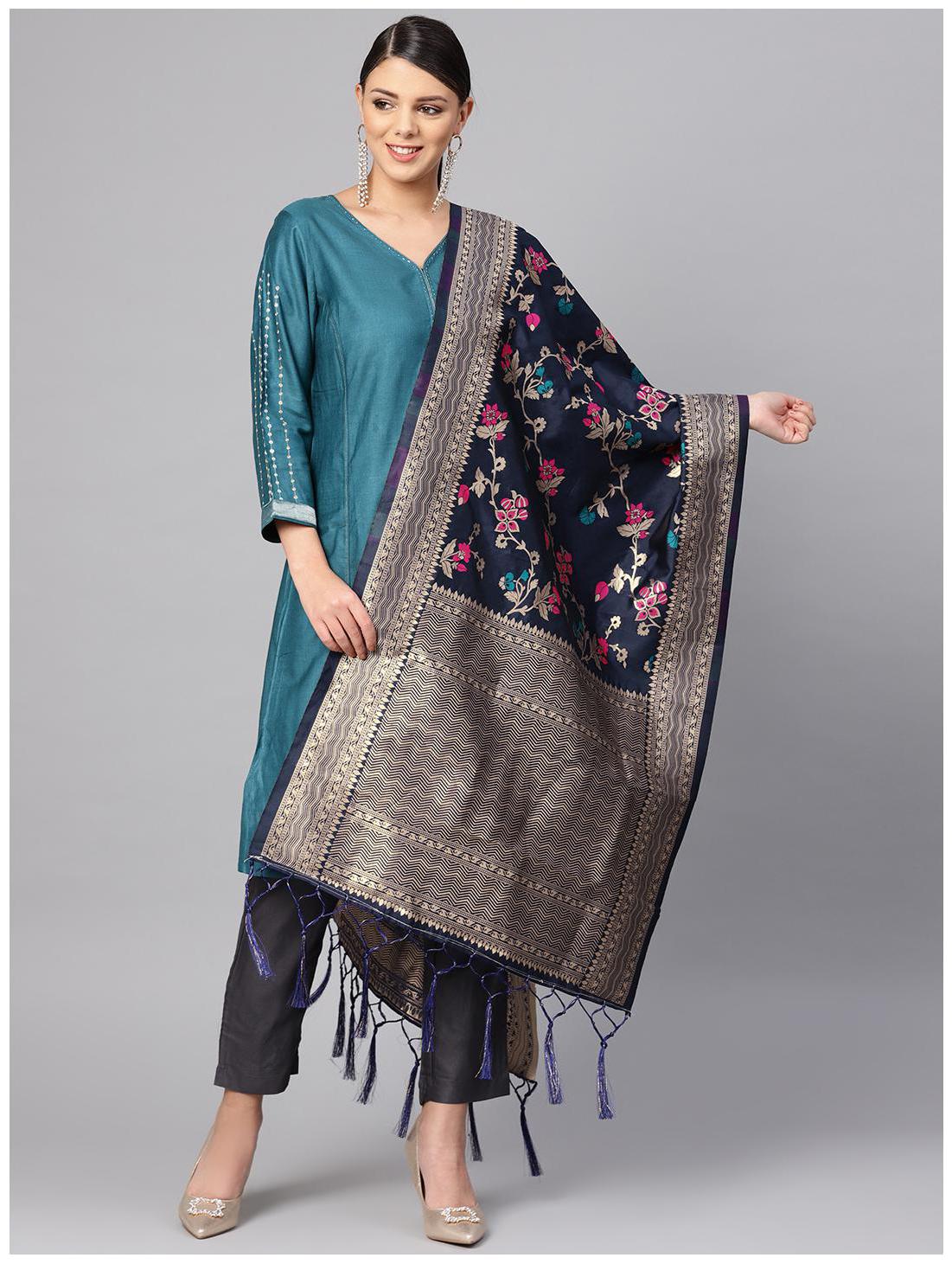 

Sutram Women Banarasi Silk Woven Dupatta Blue