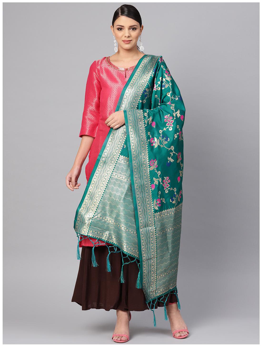 

Sutram Women Banarasi Silk Woven Dupatta Green