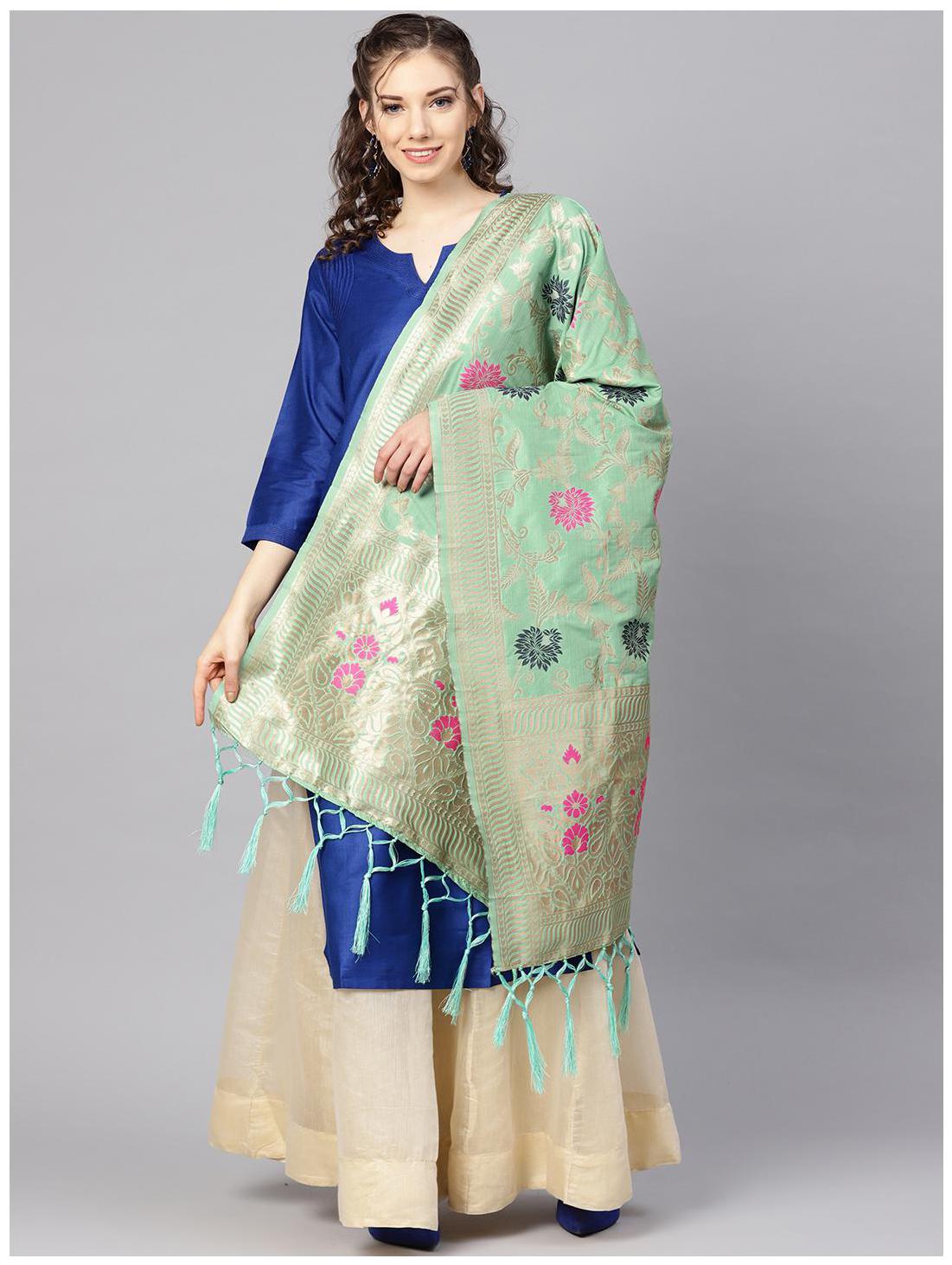 

Sutram Women Banarasi Silk Woven Dupatta Green