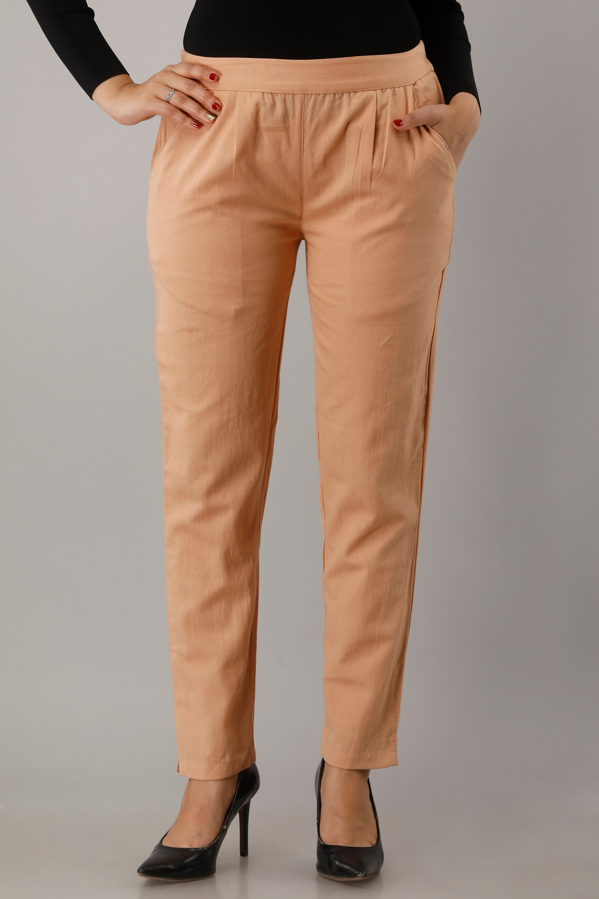

SVARCHI Cotton Solid Beige Color Regular Pant