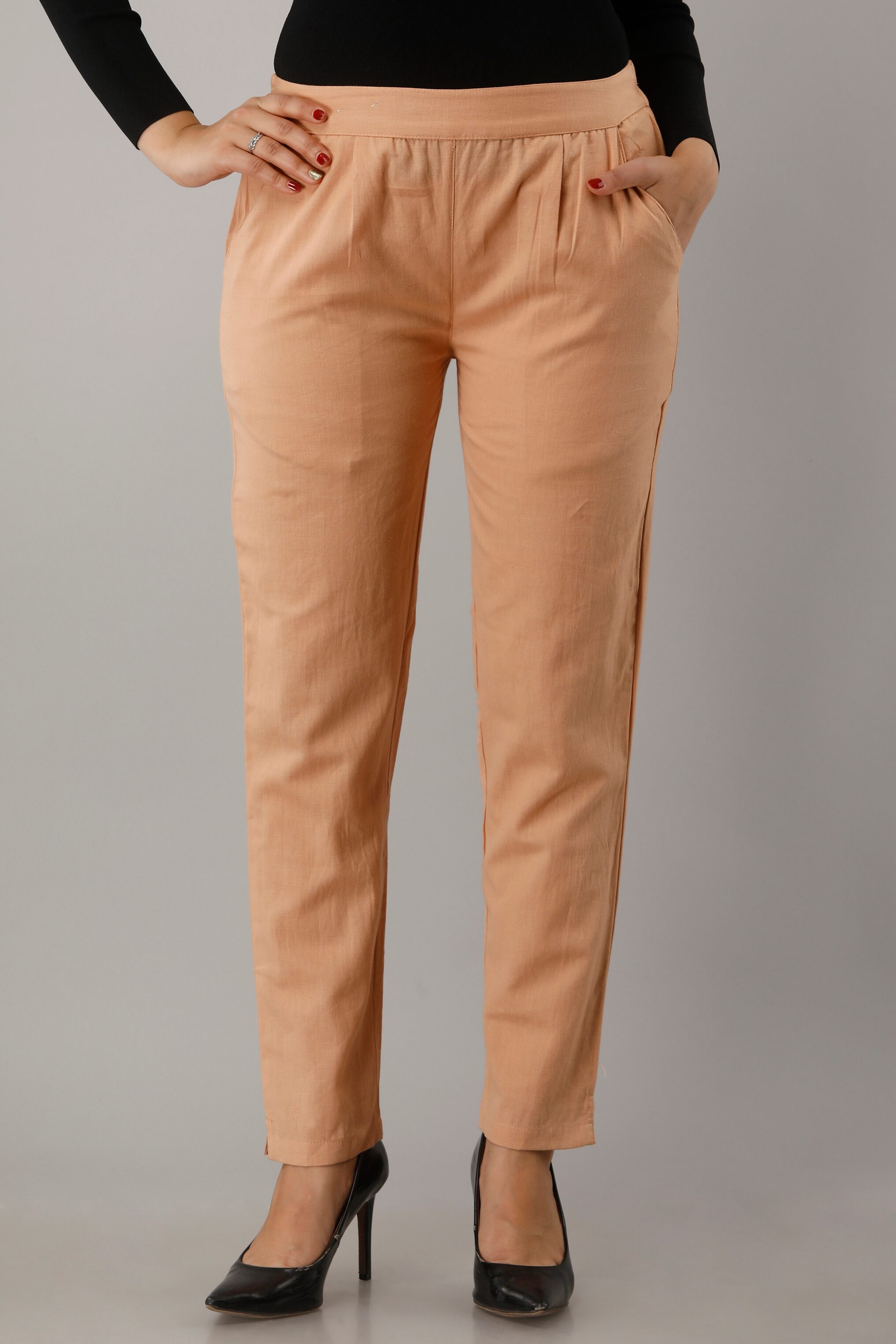 

SVARCHI Cotton Solid Beige Color Regular Pant