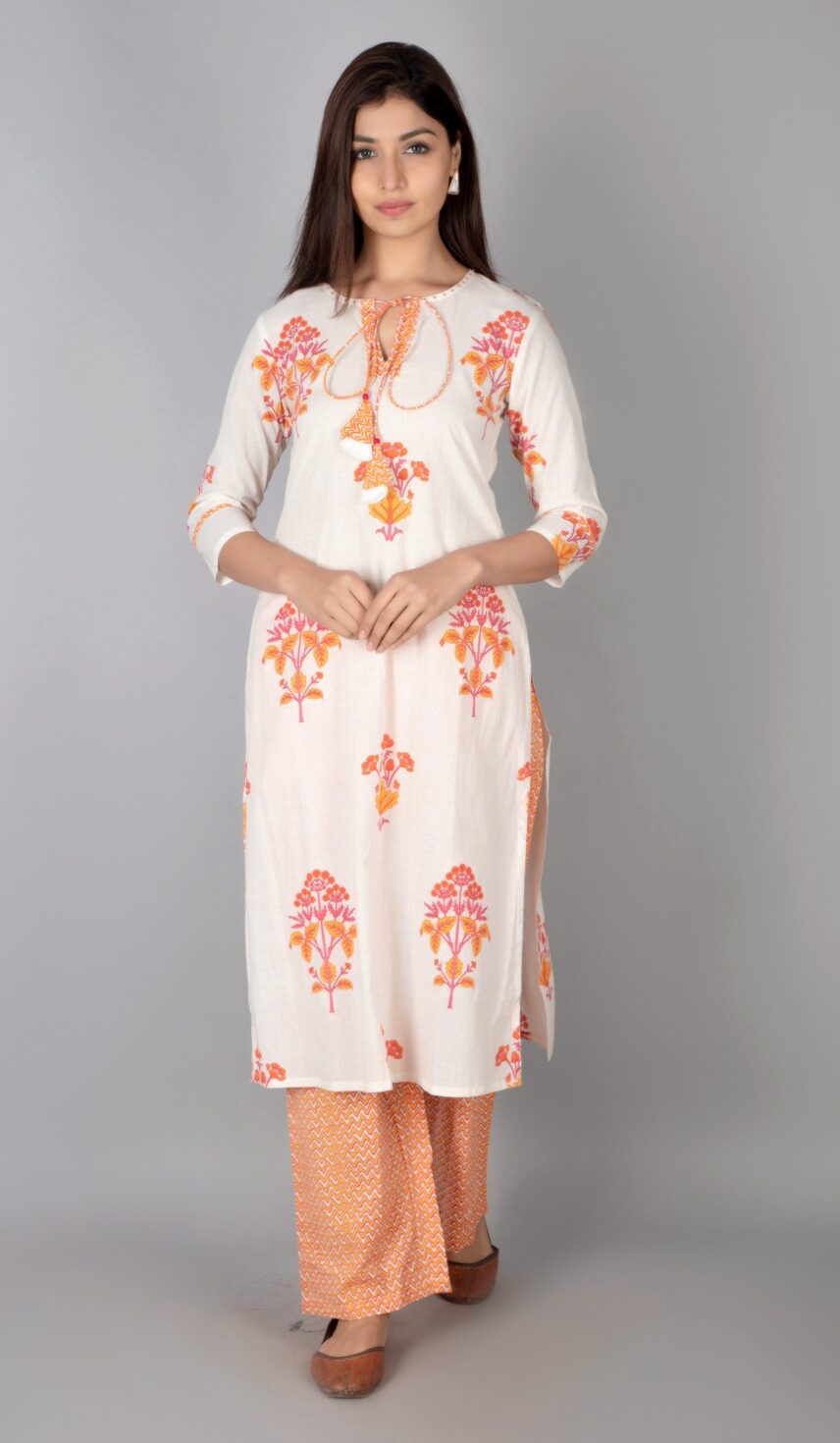 

SVARCHI Women White Floral Straight Kurta With Palazzo