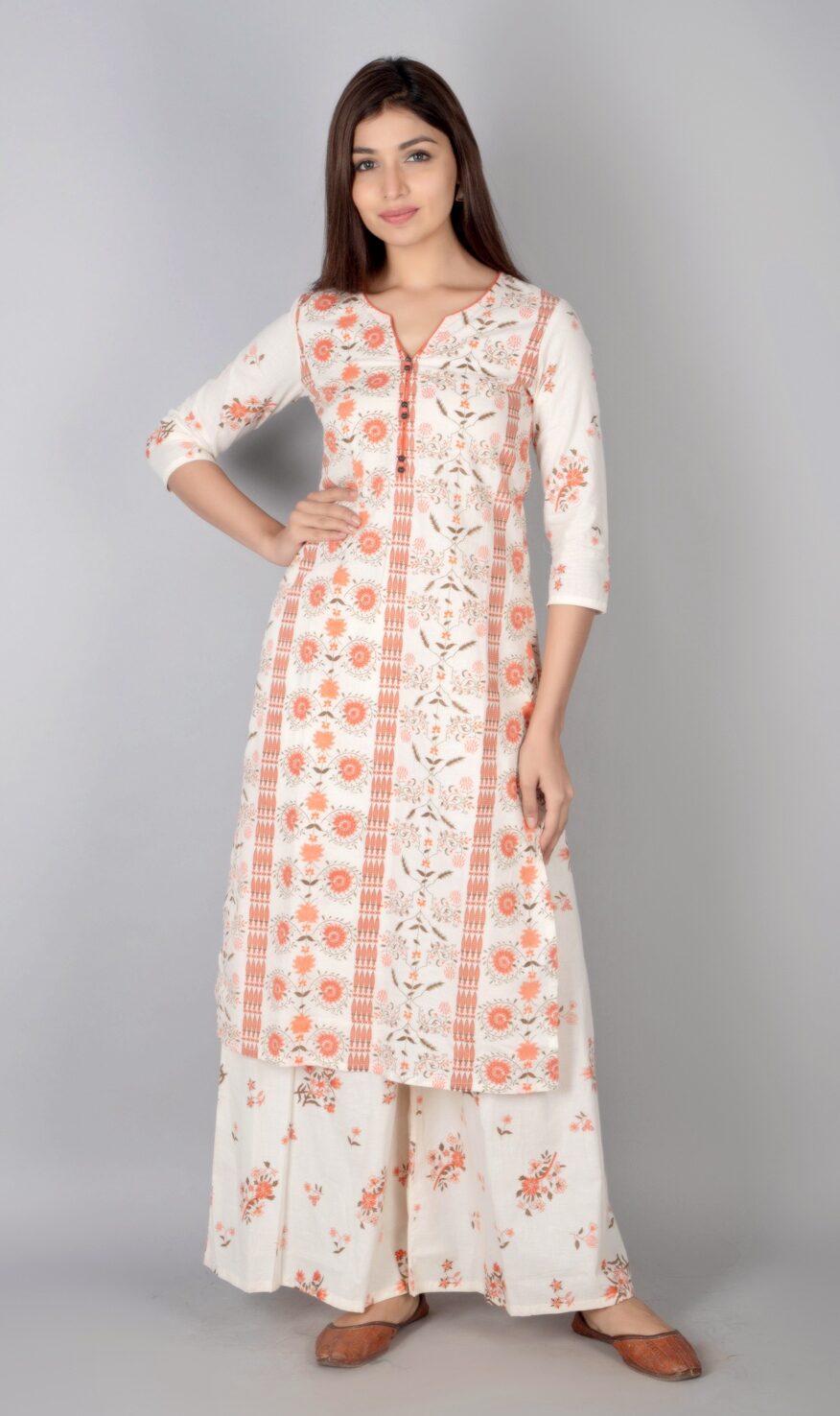

SVARCHI Women White Floral Straight Kurta With Palazzo