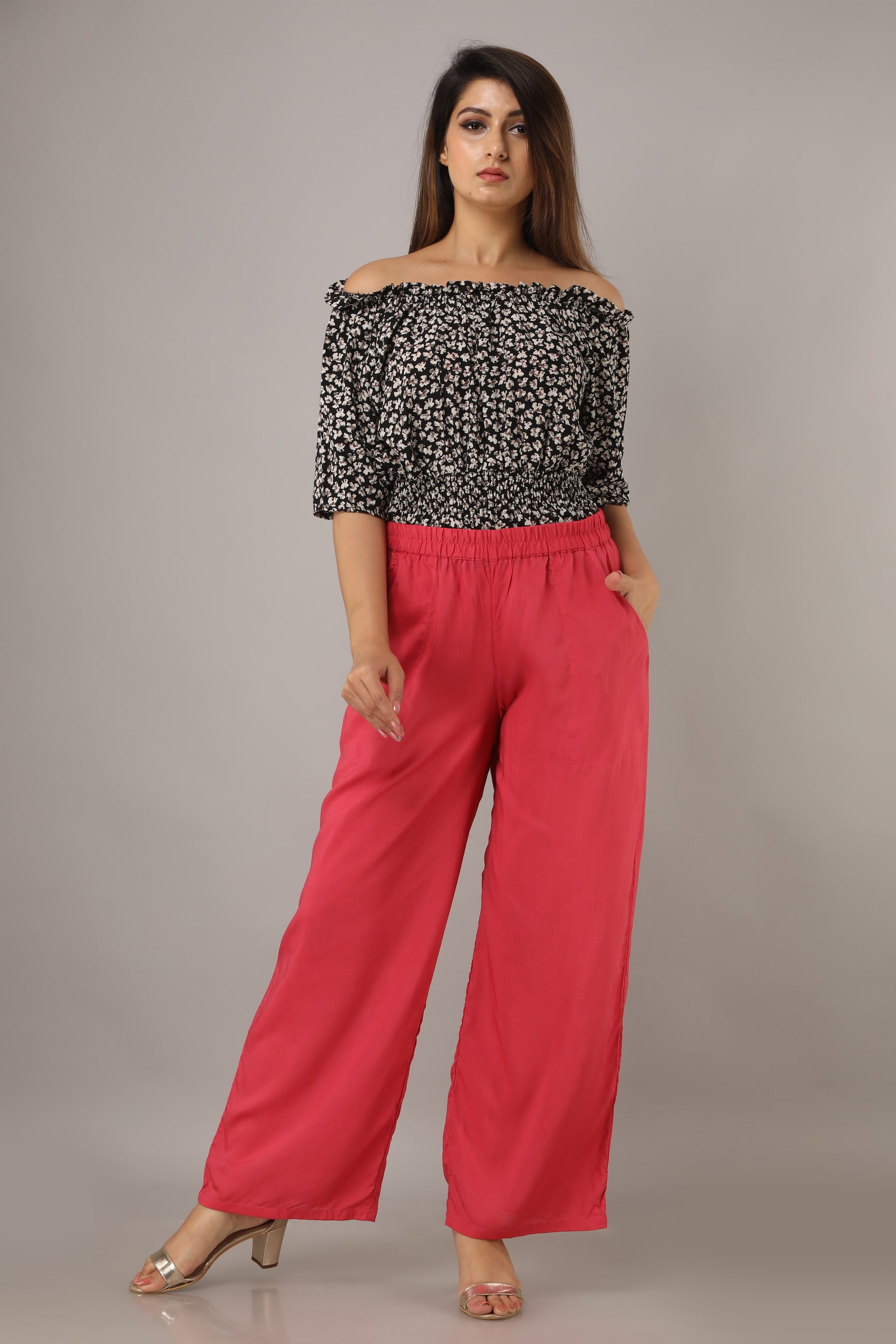 

SVARCHI Pink Solid Straight Palazzo