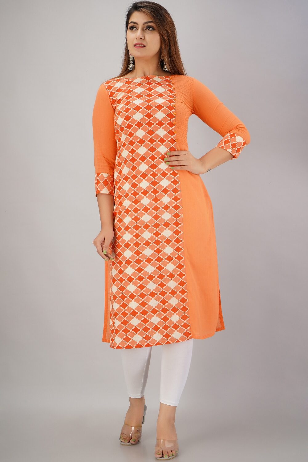 

SVARCHI Women Orange Printed Straight Kurta