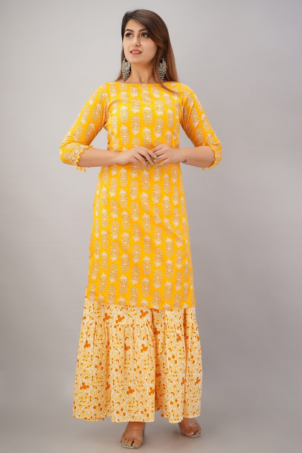 

SVARCHI Women Yellow Floral Straight Kurta With Sharara