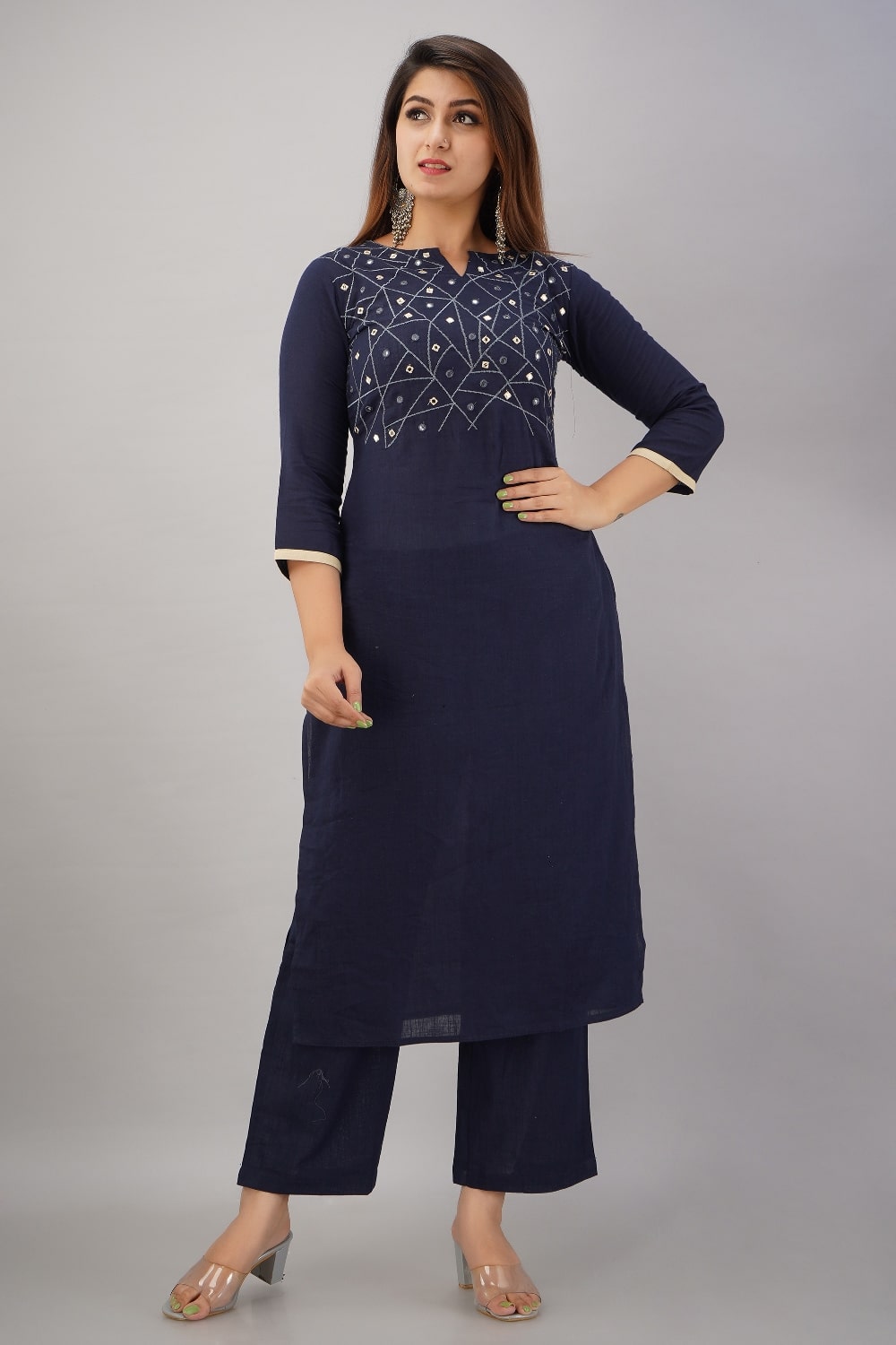 

SVARCHI Women Cotton Blend Blue Kurta With Palazzo