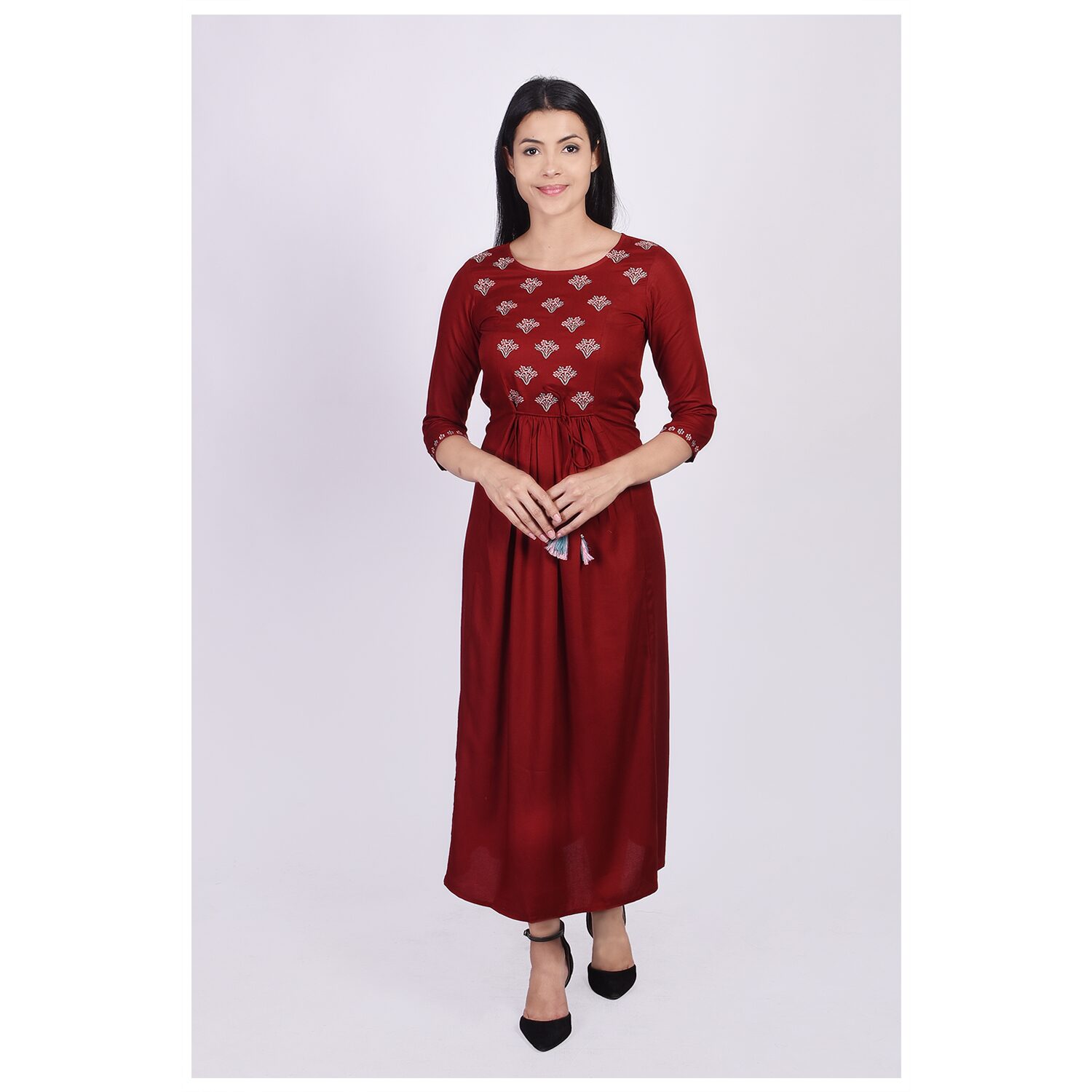 

SVARCHI Women Maroon Embroidered Anarkali Kurta