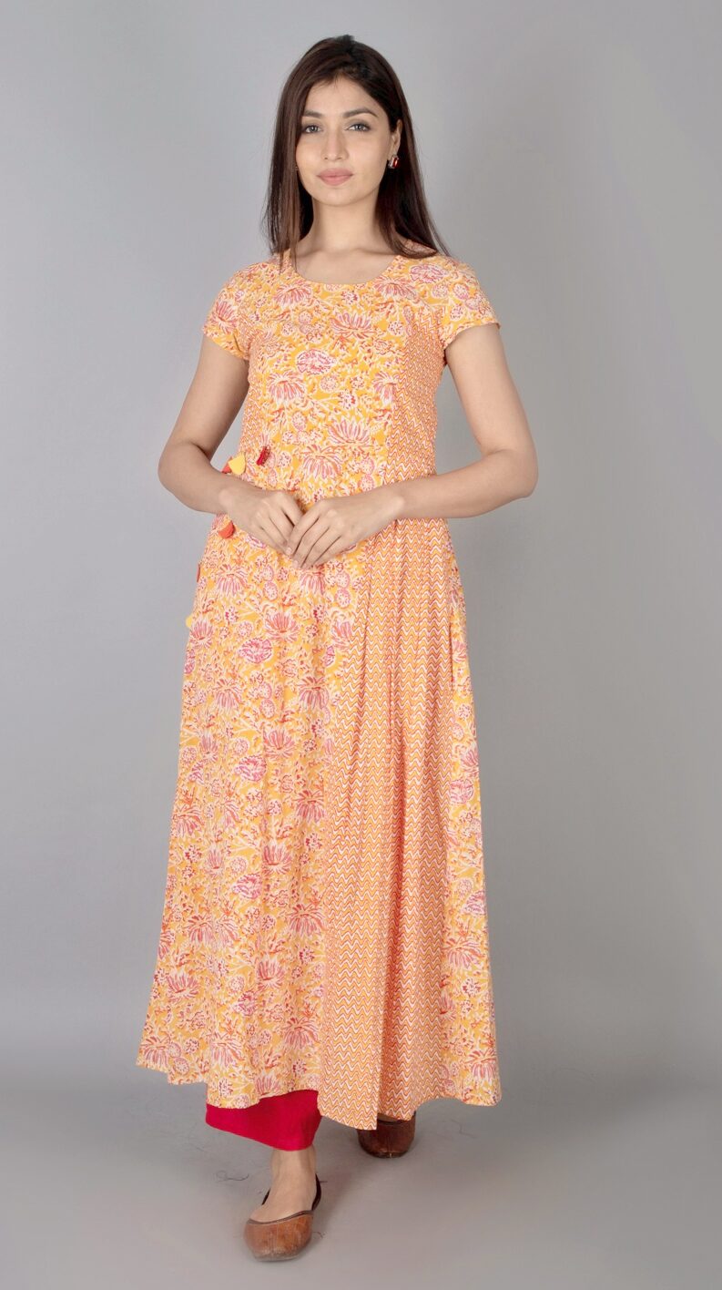 

SVARCHI Women Orange Printed Anarkali Kurta