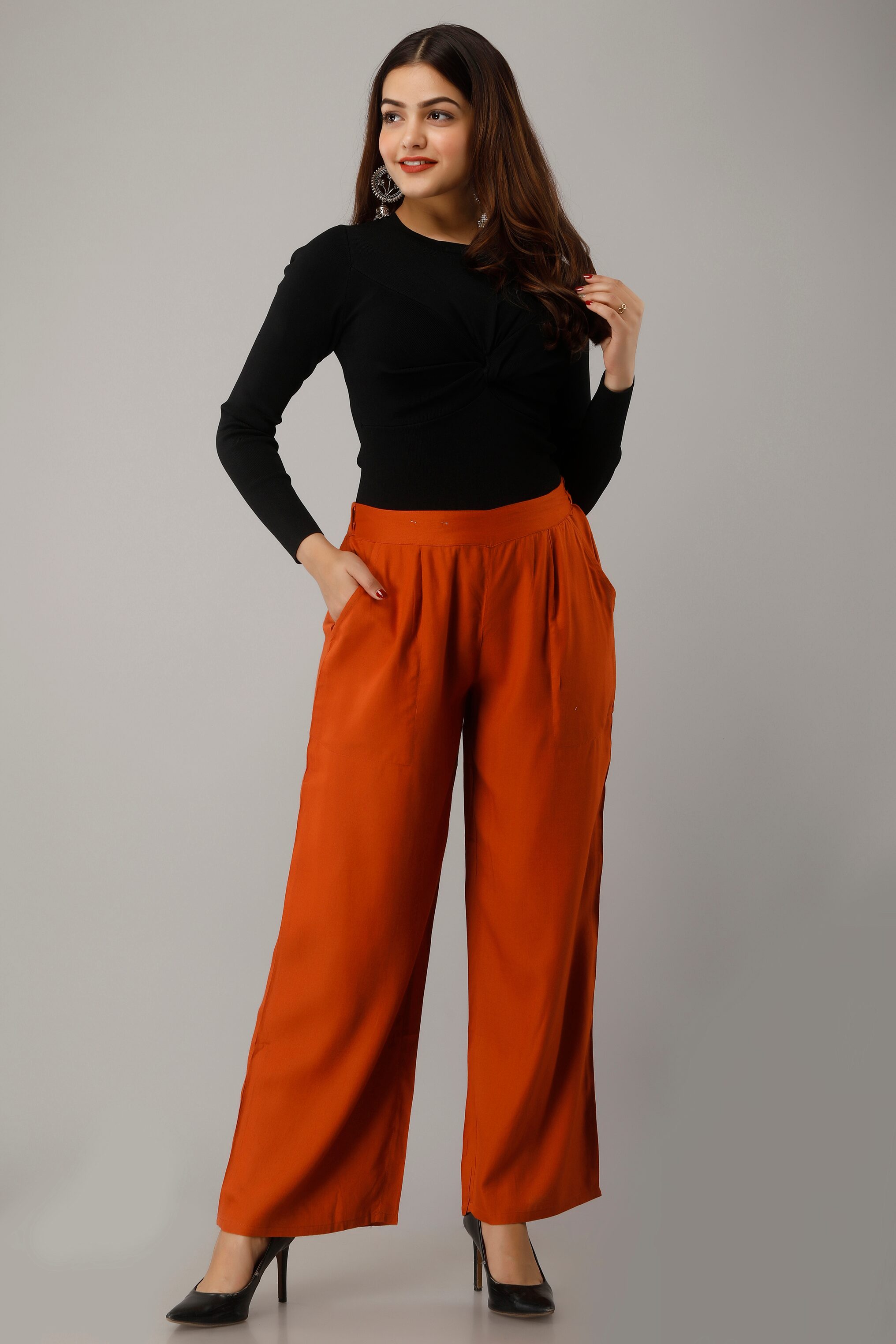 

SVARCHI Brown Solid Straight Palazzo