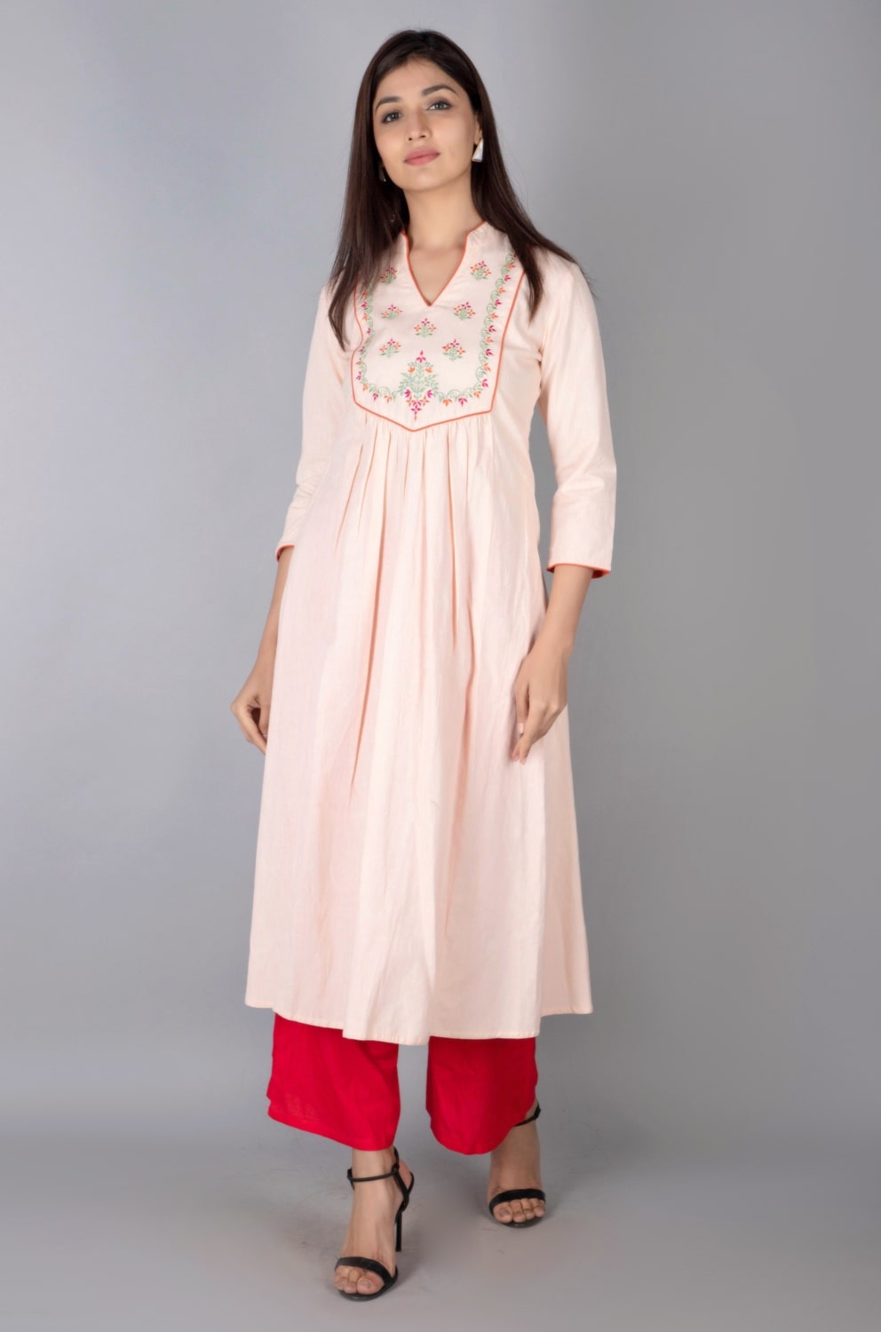 

SVARCHI Women Cotton Blend Embroidered Pink Kurta
