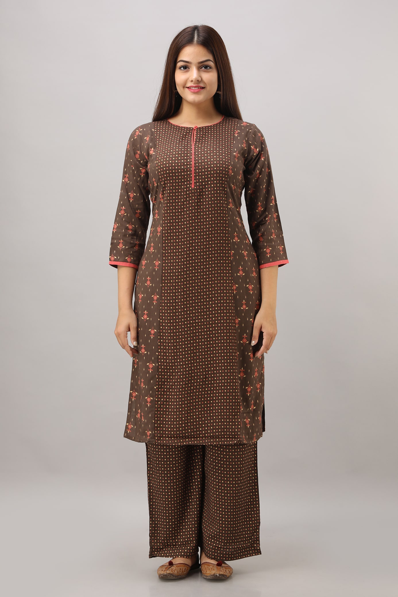 

SVARCHI Women Brown Printed Straight Kurta With Palazzo
