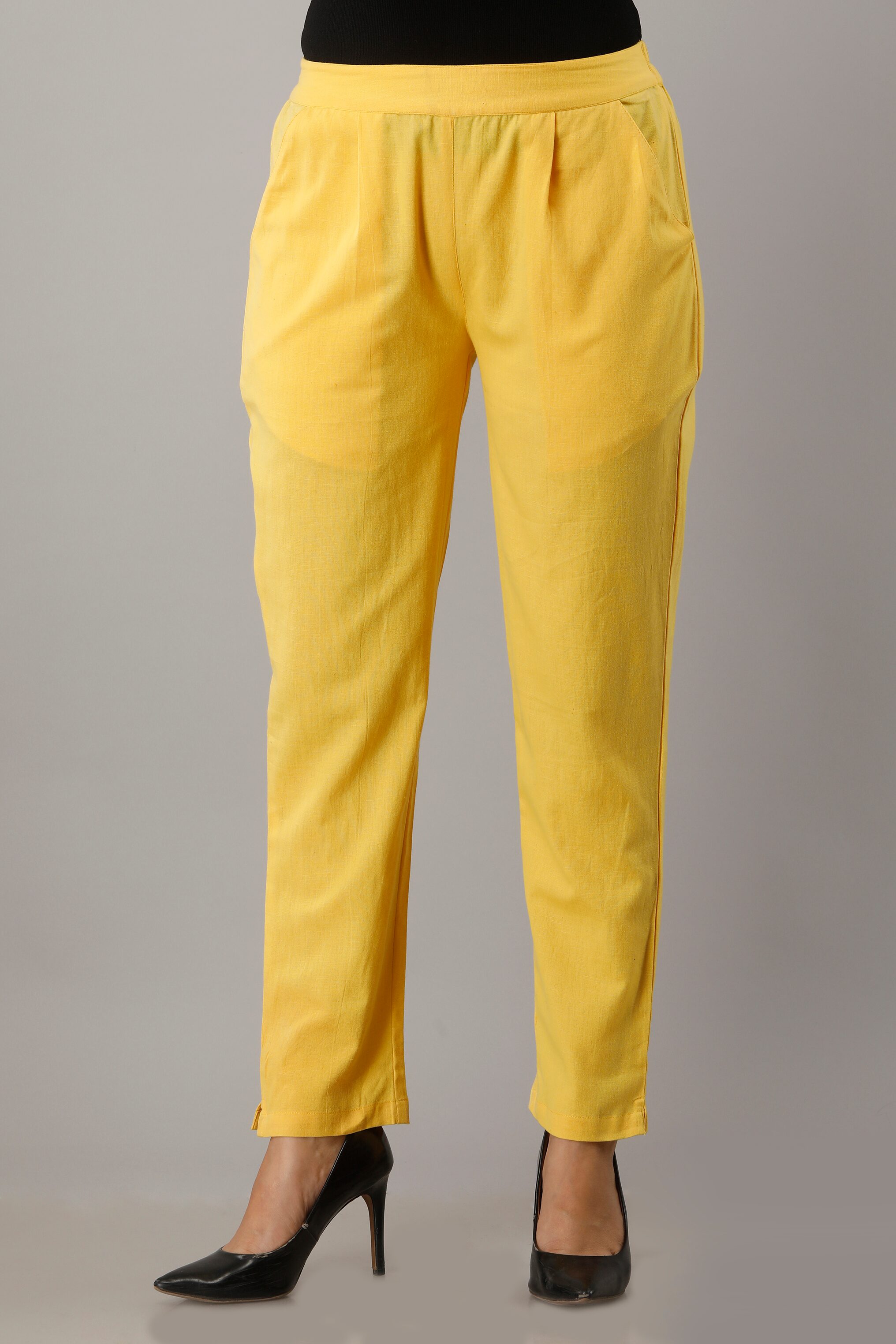

SVARCHI Women Cotton Solid Yellow Pant