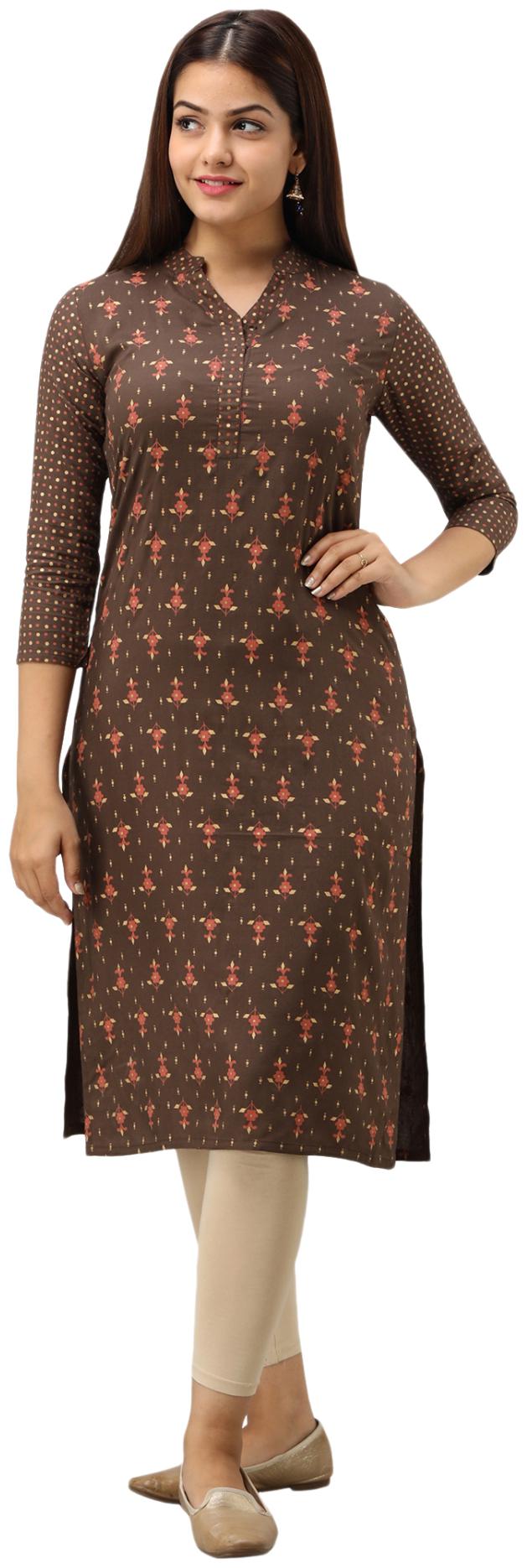 

SVARCHI Women Brown Printed Straight Kurta