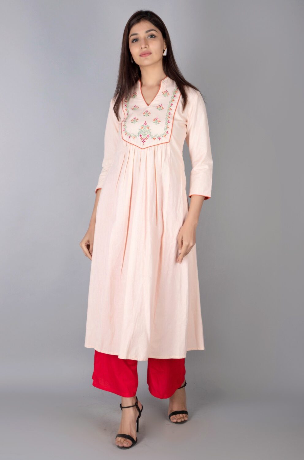 

SVARCHI Women Cotton Blend Embroidered Pink Kurta