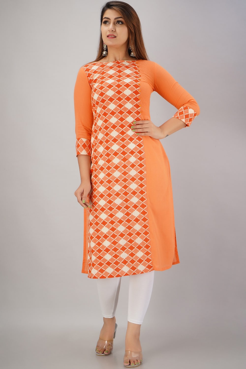 

SVARCHI Women Orange Printed Straight Kurta