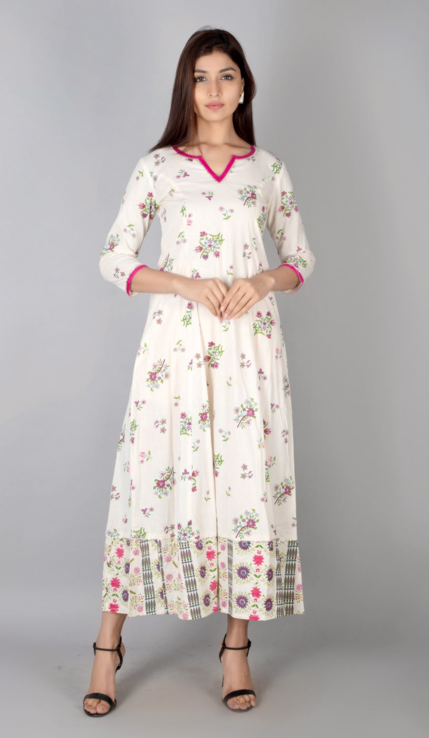 

SVARCHI Women White Printed Anarkali Kurta